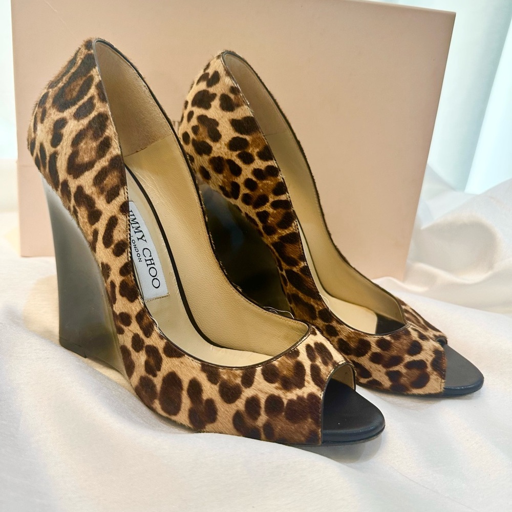 Vintage Jimmy Choo Pony-style Leopard Wedge Heels